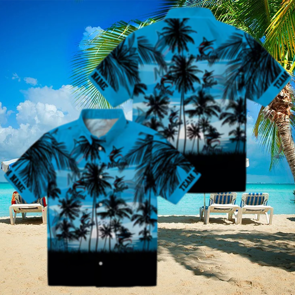 Unique Miami Marlins Tropical Hawaiian Shirt Blue & Black Sunset Baseball Fan Gift Unique Miami Marlins Tropical Hawaiian Shirt Blue & Black Sunset Baseball Fan Gift