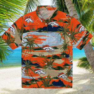 Denver Broncos Palm Horizon Orange Hawaiian Shirt