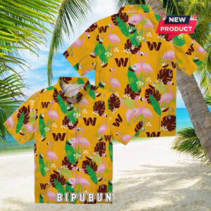 Flamingo Foliage Burgundy Washington Commanders Hawaiian Shirt