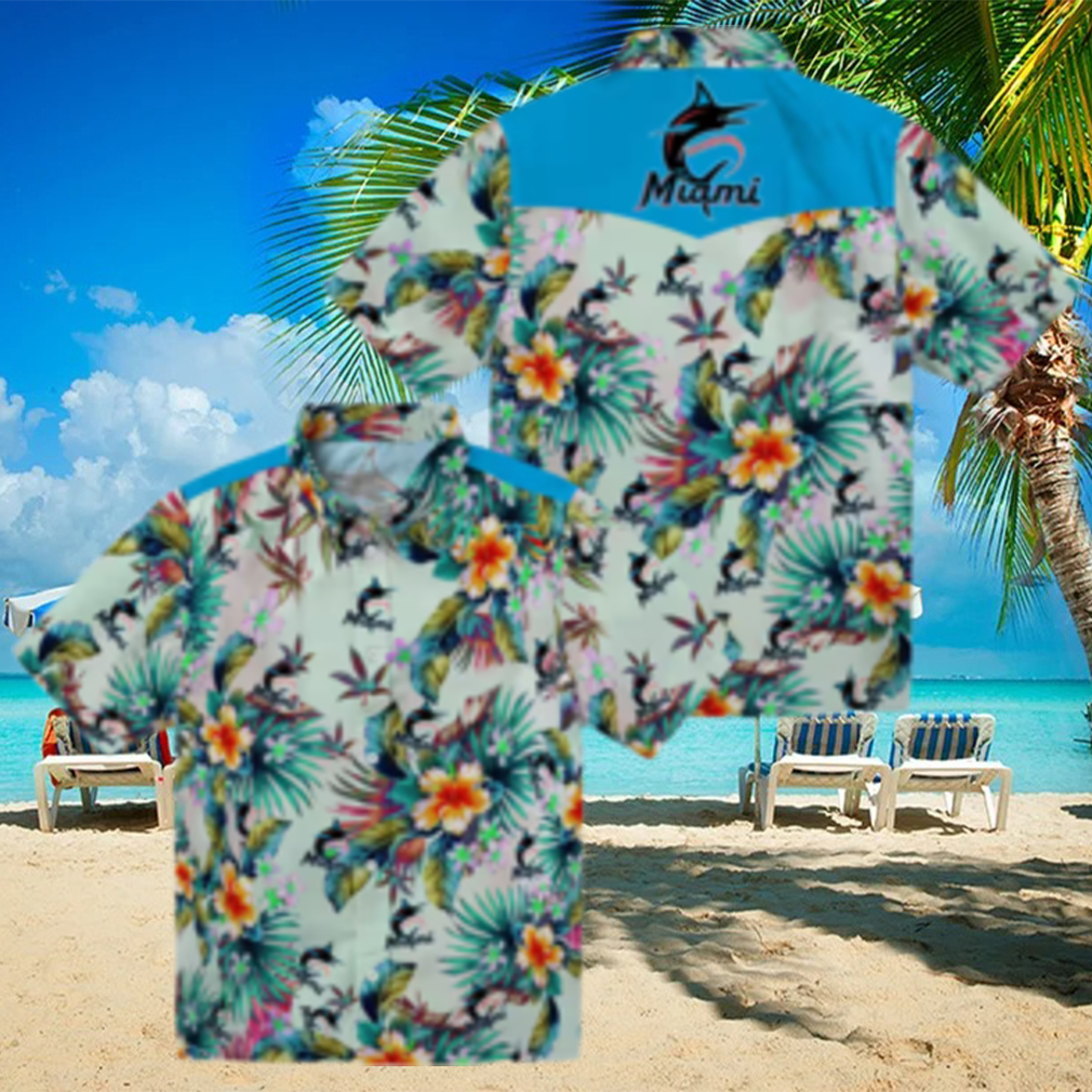 Women’s Miami Marlins Floral Hawaiian Shirt Green Foliage Game Day Look Women’s Miami Marlins Floral Hawaiian Shirt Green Foliage Game Day Look