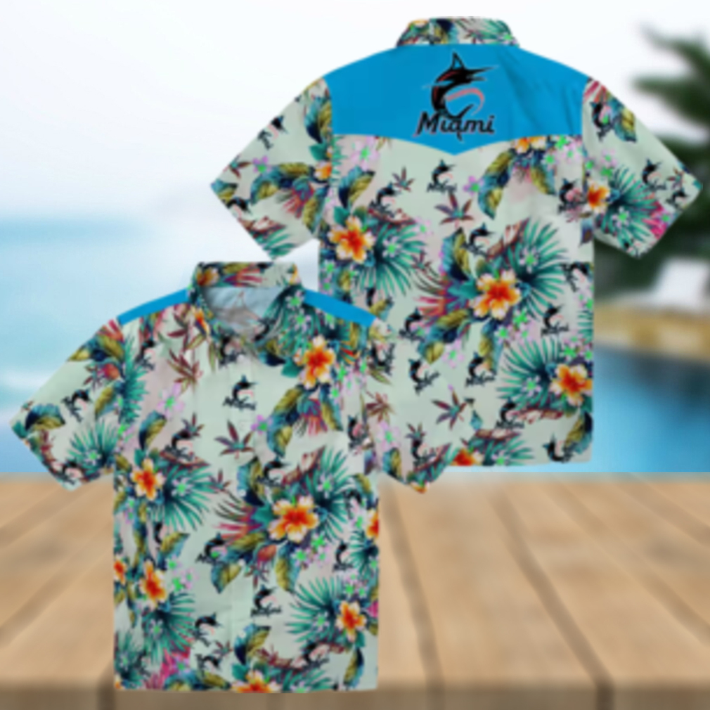 Women’s Miami Marlins Floral Hawaiian Shirt Green Foliage Game Day Look Women’s Miami Marlins Floral Hawaiian Shirt Green Foliage Game Day Look