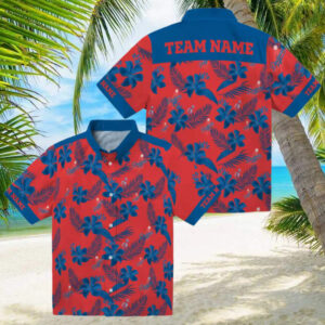 Dodgers Botanical Print Hawaiian Shirt Red MLB Fan Apparel for Summer Vacation
