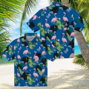 Unisex Dodgers Hawaiian Shirt   Blue Flamingo Leaf Print for MLB Fans & Vacation