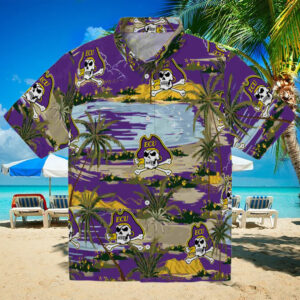 East Carolina Pirates Palm Horizon Purple Hawaiian Shirt