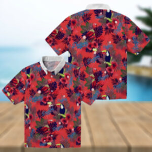 MLB Dodgers Tropical Hawaiian Shirt Blue Red Aloha Toucan Design for Men