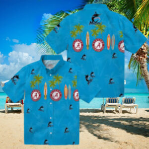 Men’s Miami Marlins Surfboard Palm Blue Hawaiian Shirt   Perfect for Summer & Beach Days