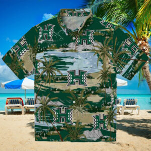 Hawaii Rainbow Warriors Palm Horizon Green Hawaiian Shirt