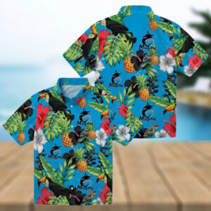 Miami Marlins Tropical Button Up Shirt Toucan & Pineapple Aloha Style for Summer Trips