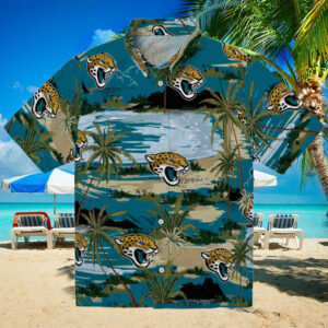 Jacksonville Jaguars Palm Horizon Teal Hawaiian Shirt