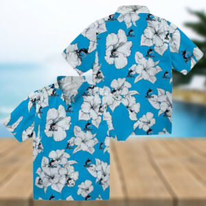 Official Miami Marlins Tropical Aloha Hawaiian Shirt Blue & White Hibiscus Beachwear
