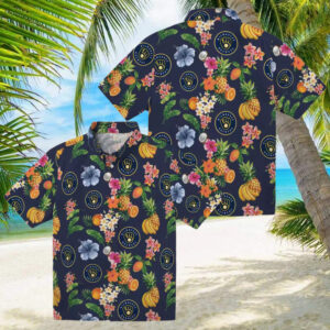 Tropical Navy Blue Milwaukee Brewers Hawaiian Shirt   Summer Floral & Fruit Button Up Top