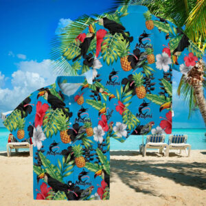 Miami Marlins Tropical Button Up Shirt Toucan & Pineapple Aloha Style for Summer Trips