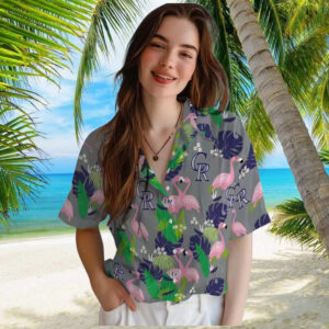 Colorado Rockies Flamingo Foliage Hawaiian Shirt MLB Team Blue Green Tropical Shirt for Summer Fans