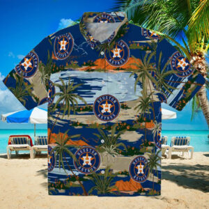 Houston Astros Palm Horizon Blue Hawaiian Shirt