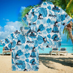 Miami Marlins Floral Button Up Shirt   Summer Tropical MLB Gift for Dad & Fans