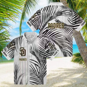 san diego padres palm stripes brown black white hawaiian shirt for mlb fans