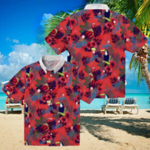 MLB Dodgers Tropical Hawaiian Shirt Blue Red Aloha Toucan Design for Men