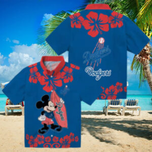 MLB Dodgers Tropical Aloha Short Sleeve Shirt Mickey Mouse Beach Print for Men & Women