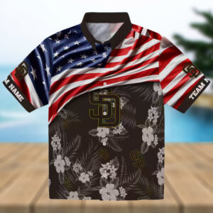 Personalized San Diego Padres Hawaiian Shirt USA Flag Hibiscus Print