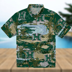 Hawaii Rainbow Warriors Palm Horizon Green Hawaiian Shirt