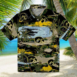Iowa Hawkeyes Palm Horizon Black Hawaiian Shirt