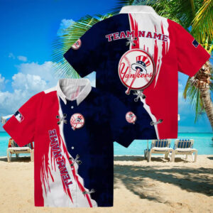 Custom New York Yankees Aloha Hawaiian Shirt Edgy Navy & White Summer MLB Fan Apparel