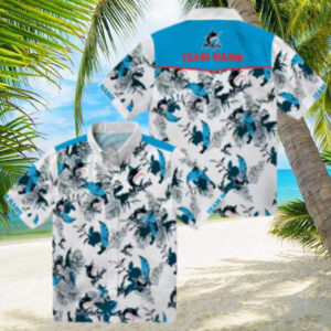 Botanical Miami Marlins Hawaiian Shirt   Blue White MLB Summer Outfit