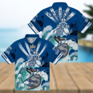 Personalized Kansas City Royals Aloha Hawaiian Shirt Surfing Skeleton & Floral Tropical Design