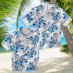MLB Dodgers Hawaiian Shirt for Men Blue Hibiscus Palm Leaves Vacation Look