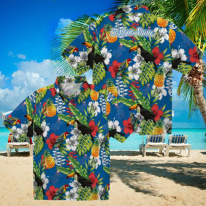Dodgers Toucan Floral Hawaiian Shirt Blue Green Aloha Summer Baseball Tee