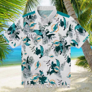 Miami Dolphins Botanical Aqua Theme Hawaiian Shirt