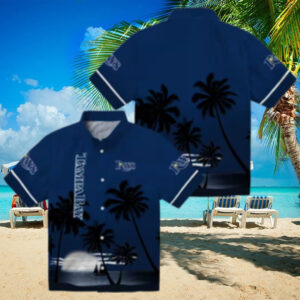 Tampa Bay Rays Summer Casual Shirt Navy Hawaiian Top with Sunset & Beach Print