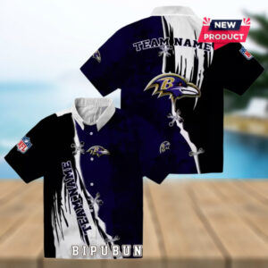 Baltimore Ravens Custom Edgy Streaks Purple Hawaiian Shirt