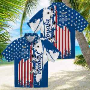 Kansas City Royals Stitched Flag Hawaiian Shirt   Royal Blue Theme Design