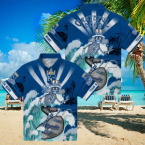 Personalized Kansas City Royals Aloha Hawaiian Shirt Surfing Skeleton & Floral Tropical Design