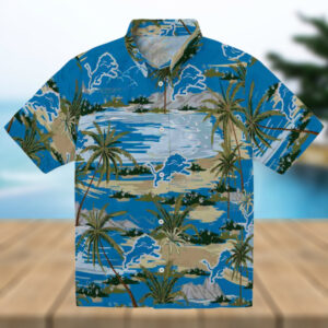 Detroit Lions Palm Horizon Blue Hawaiian Shirt