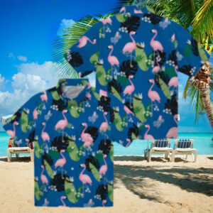 Unisex Dodgers Hawaiian Shirt   Blue Flamingo Leaf Print for MLB Fans & Vacation
