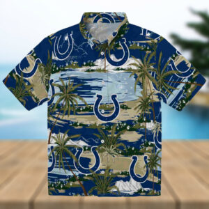 Indianapolis Colts Palm Horizon Blue Hawaiian Shirt