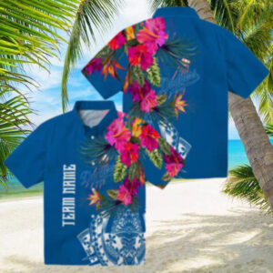 Los Angeles Dodgers Hawaiian Shirt   Blue Floral Polynesian MLB Fan Apparel