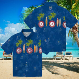 Women's Kansas City Royals Aloha Hawaiian Shirt Blue Palm & Surfboard Design