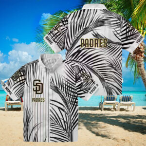 san diego padres palm stripes brown black white hawaiian shirt for mlb fans