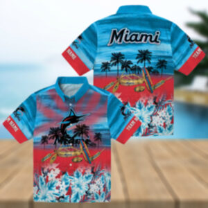 Miami Marlins Canoe Blue Hawaiian Shirt Official MLB Summer Shirt for Baseball Fans S