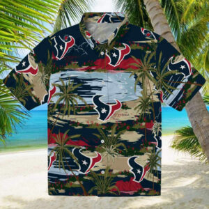 Houston Texans Palm Horizon Blue Hawaiian Shirt