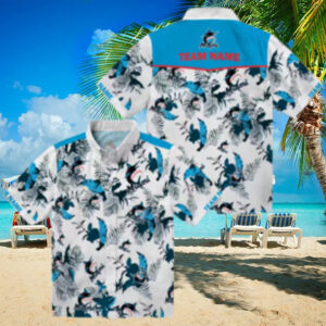 Botanical Miami Marlins Hawaiian Shirt   Blue White MLB Summer Outfit