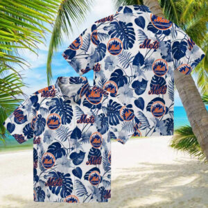 Shop New York Mets MLB Hawaiian Shirt   Tropical Hibiscus Blue White Shirt for Men’s Summer Vacation
