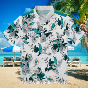 Miami Dolphins Botanical Aqua Theme Hawaiian Shirt