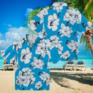 Official Miami Marlins Tropical Aloha Hawaiian Shirt Blue & White Hibiscus Beachwear