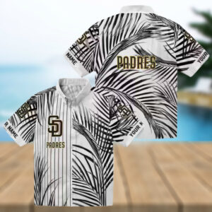san diego padres palm stripes brown black white hawaiian shirt for mlb fans