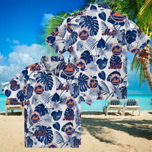 Shop New York Mets MLB Hawaiian Shirt   Tropical Hibiscus Blue White Shirt for Men’s Summer Vacation