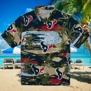 Houston Texans Palm Horizon Blue Hawaiian Shirt